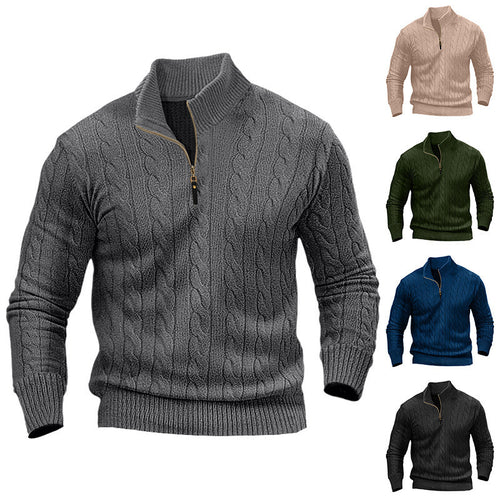 Herren Zopfmuster-Halbzipp-Pullover mit Mockneck und schmaler Silhouette Shop Nory