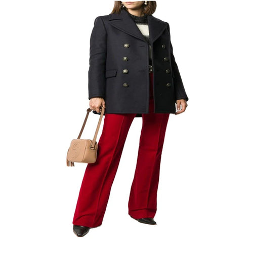 Damen kurztaillierter Zweireihiger Wollmix-Peacoat mit maritimen Details Shop Nory