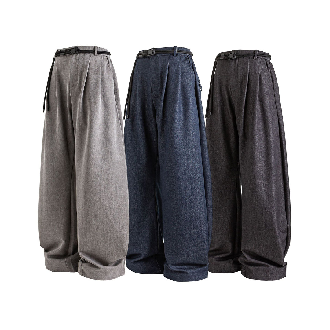 Damen Weite hochtaillierte Jeanshose mit Bundfalten, Kordelgürtel und Culotte-Schnitt Shop Nory