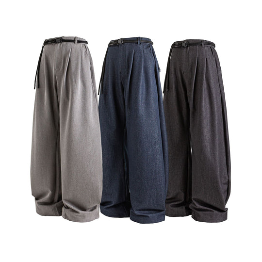 Damen Weite hochtaillierte Jeanshose mit Bundfalten, Kordelgürtel und Culotte-Schnitt Shop Nory