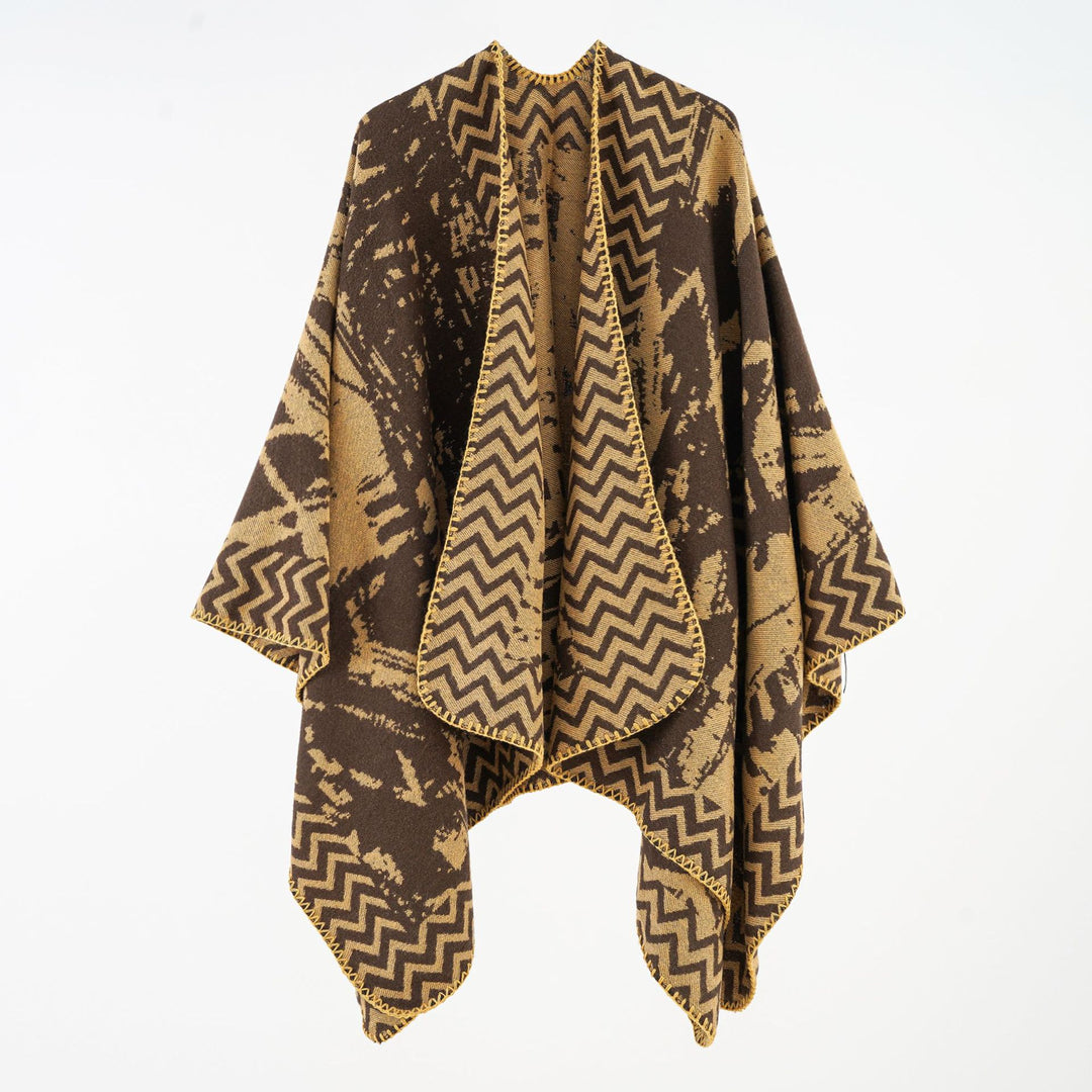 Damen Multifunktionaler Jacquard-Wickelcape mit Zickzack-Bordüre Shop Nory