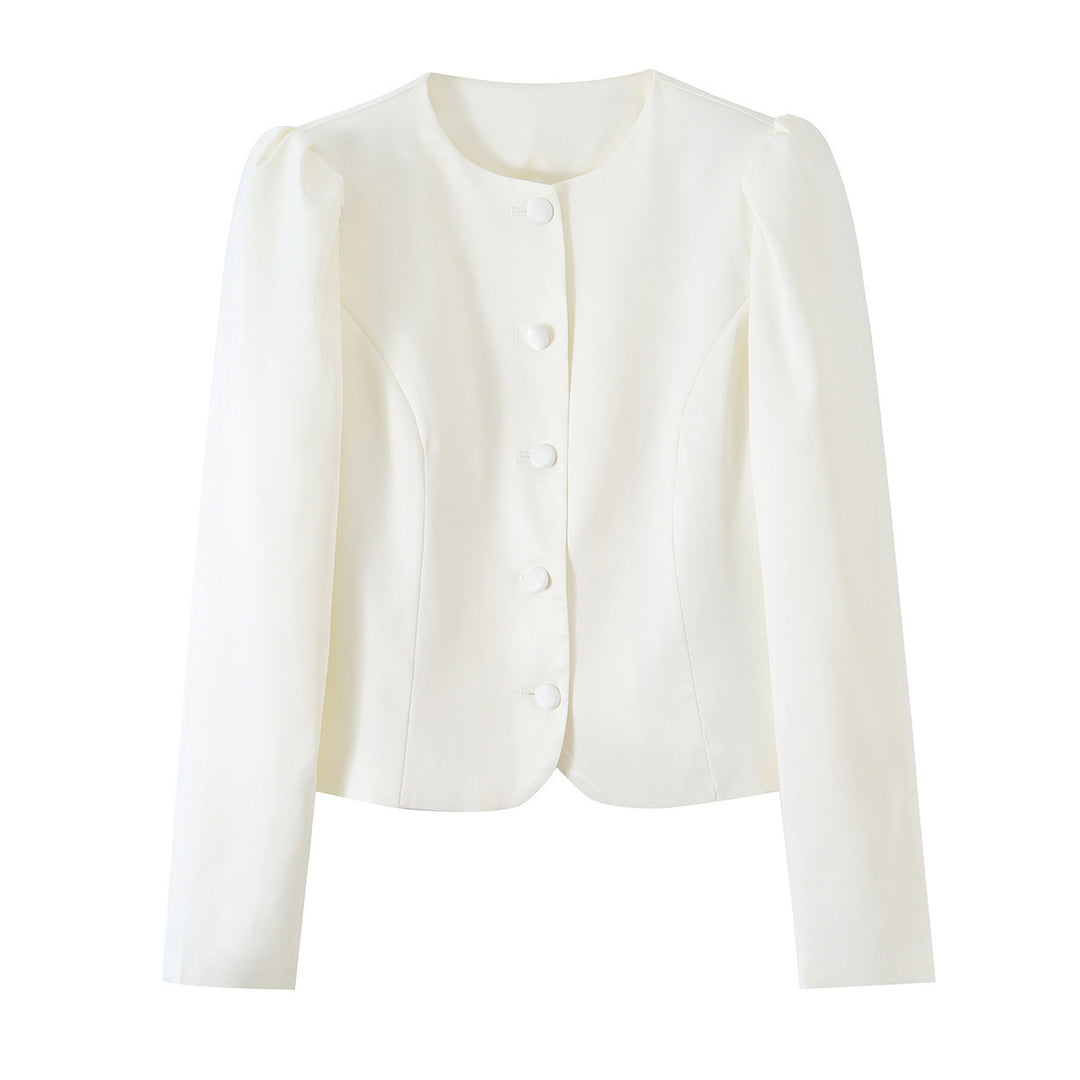 Damen Taillierter Kurzblazer mit Puffärmeln und bezogenen Knöpfen Shop Nory