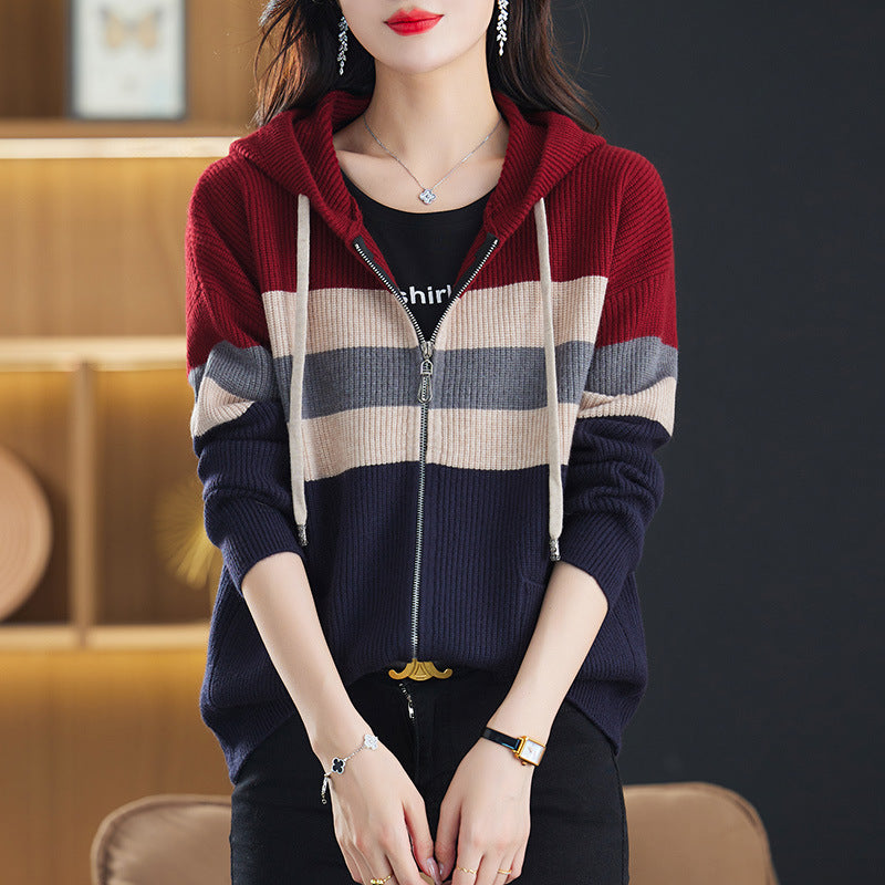 Damen Sportliche Kapuzenjacke mit Streifen Shop Nory