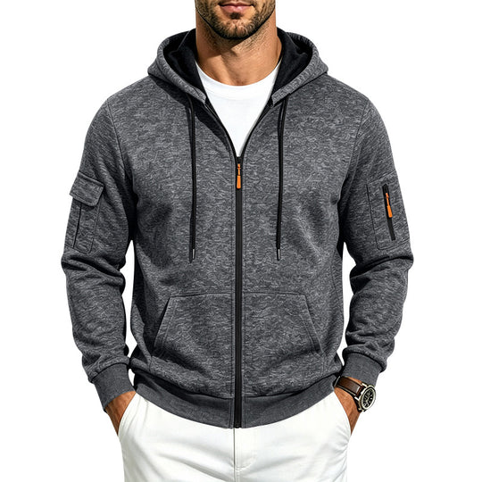 Herren Melierte Zip‑Hoodie‑Jacke mit Utility‑Ärmeltasche und Känguru‑Taschen Shop Nory
