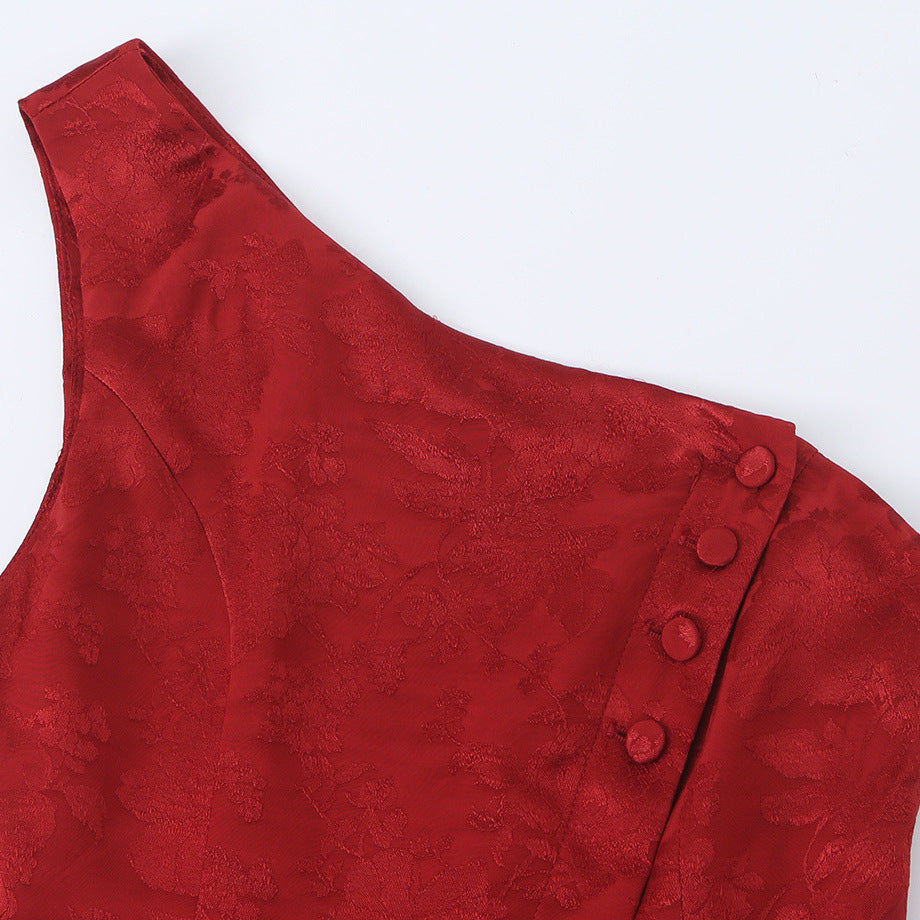 Damen Ein-Schulter Jacquard-Top mit Taillenband und Zierschleife Shop Nory