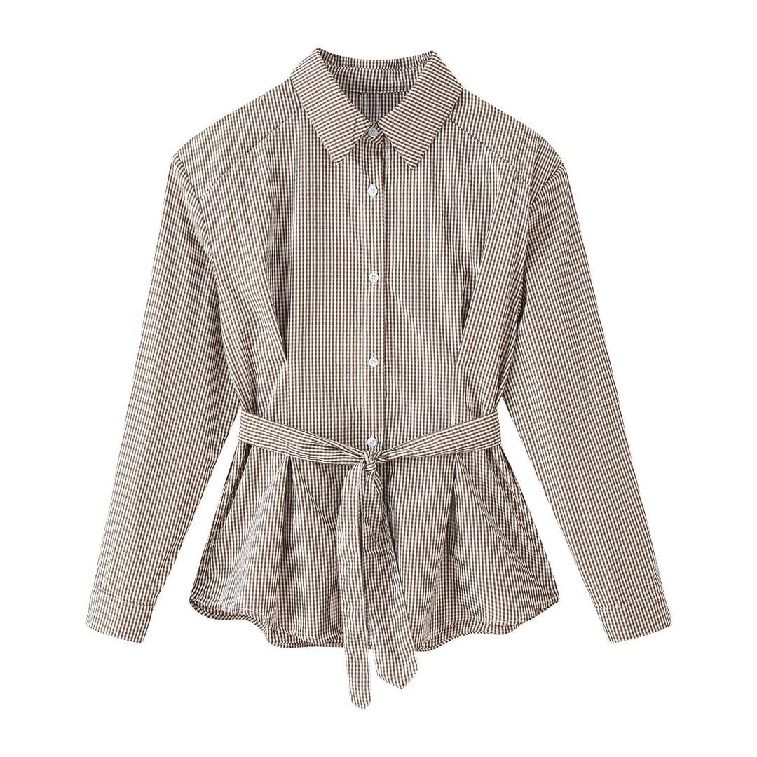 Damen Tailliertes Hemdblusenkleid mit Karo‑Muster und Bindegürtel Shop Nory