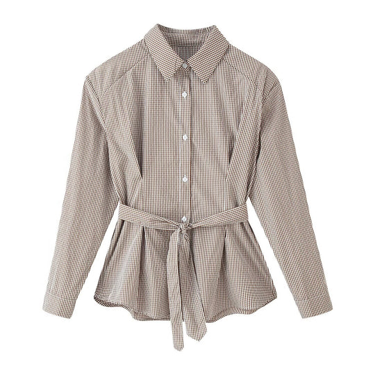 Damen Tailliertes Hemdblusenkleid mit Karo‑Muster und Bindegürtel Shop Nory