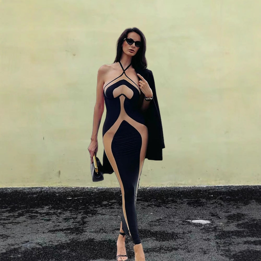 Damen figurbetontes Abendkleid mit transparenten Einsätzen und raffinierten Cut-Out-Details
