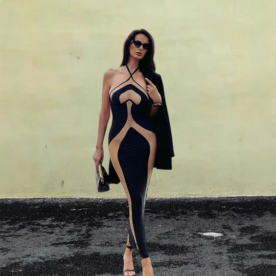 Damen figurbetontes Abendkleid mit transparenten Einsätzen und raffinierten Cut-Out-Details