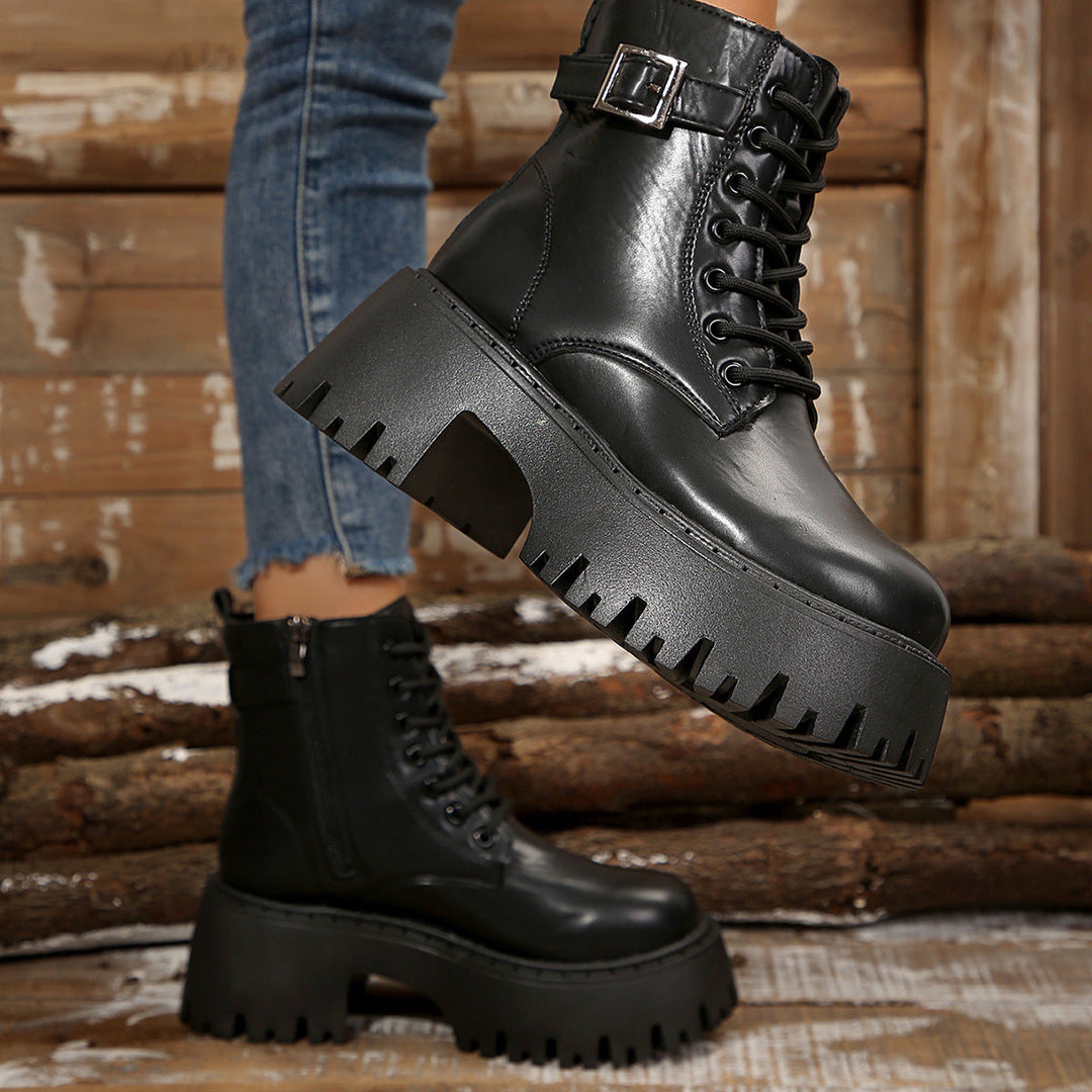 Damen Robuste Schnürstiefel mit Stylischem Profilsohle