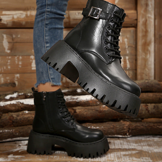 Damen Robuste Schnürstiefel mit Stylischem Profilsohle