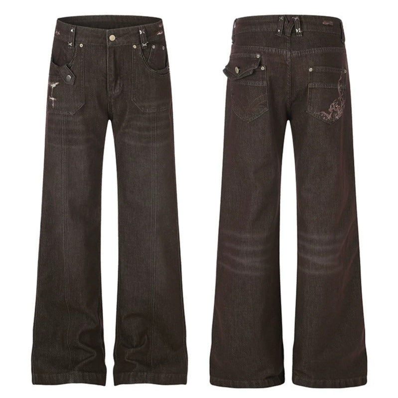 Damen Weite High‑Waist Denimhose mit geradem Bein und Utility‑Pattentaschen Shop Nory