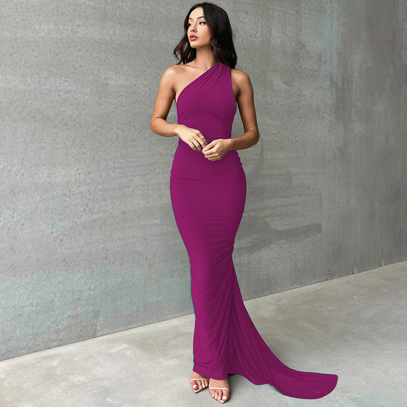 Damen Elegantes One-Shoulder Abendkleid Shopnory