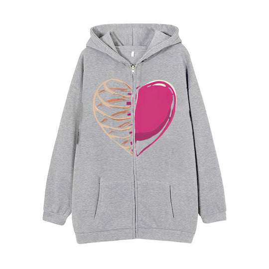Damen nan Kapuzenjacke mit durchgehendem Reißverschluss und Rippenherz-Print Shop Nory