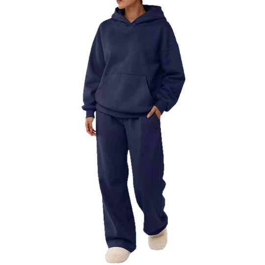 Damen nan zweiteiliges Freizeit-Lounge-Set mit Kapuzenpullover, Kängurutasche und gerader Loungehose aus weichem Baumwollmix Shop Nory