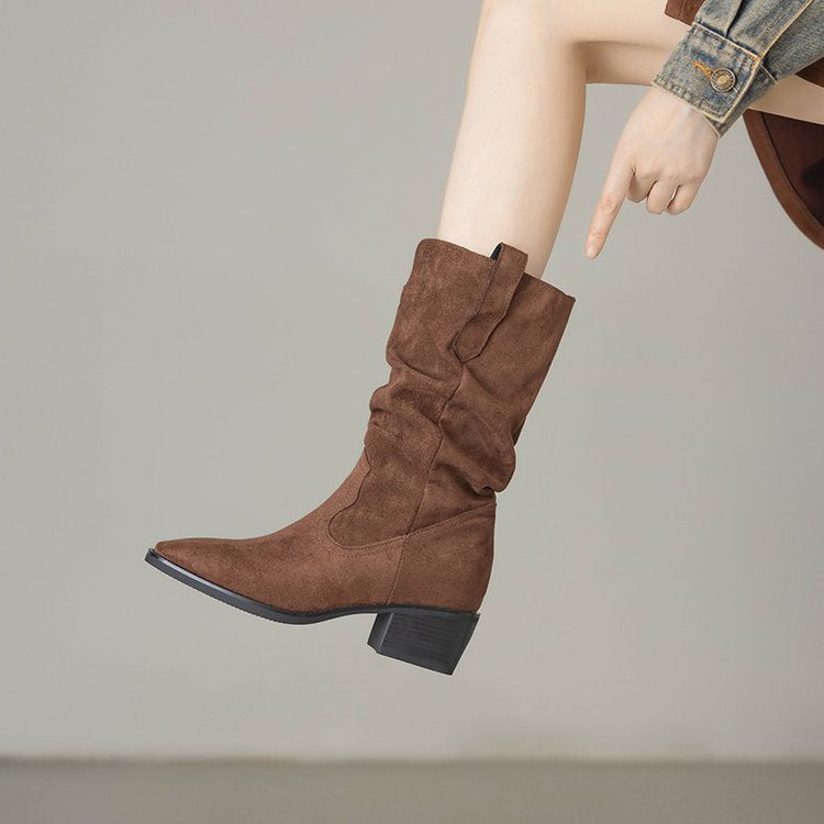 Damen Rauleder Stiefeletten mit lässigem Falten-Design Shopnory