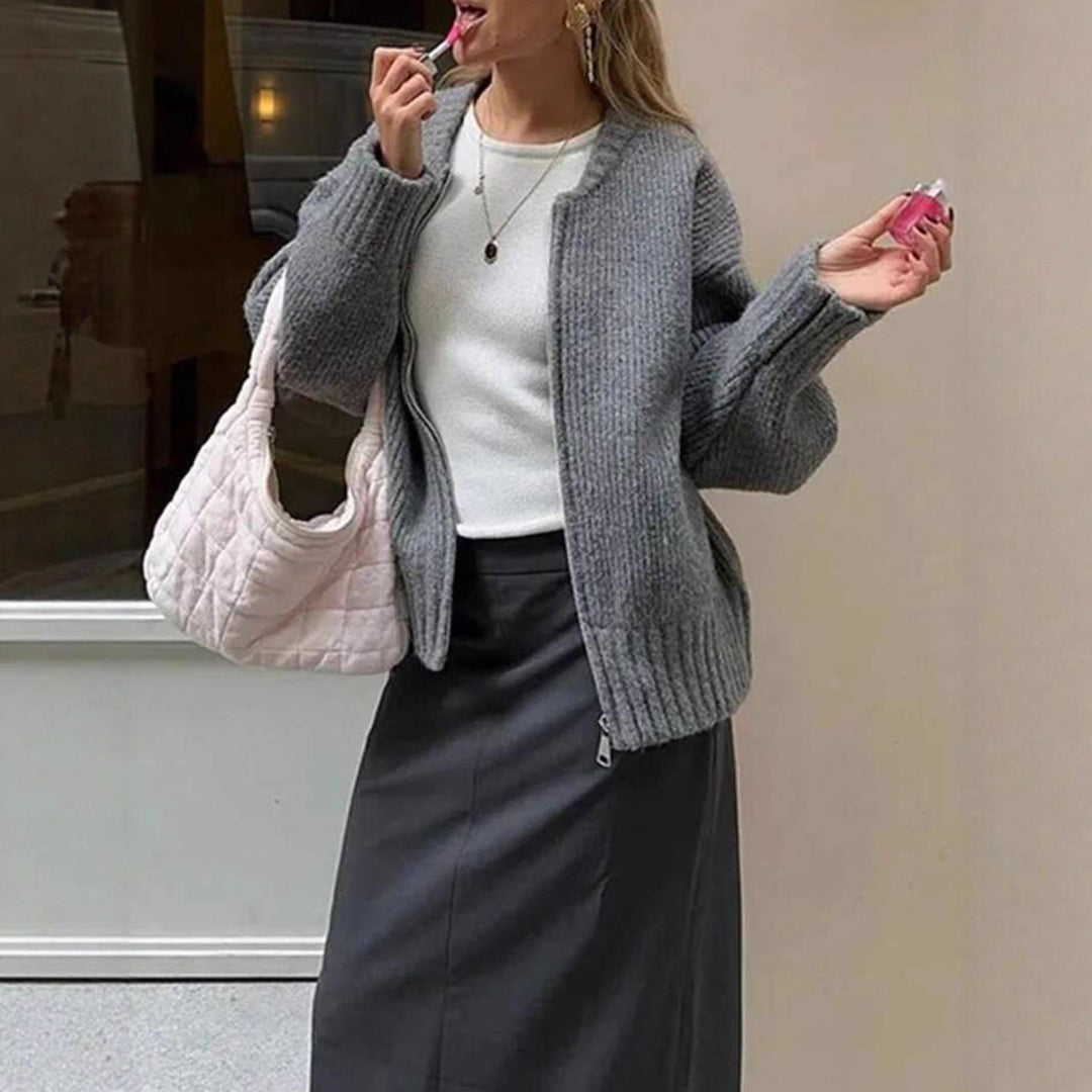 Damen Oversize gerippter Kurzpullover mit Halbzip und überschnittener Schulter Shop Nory