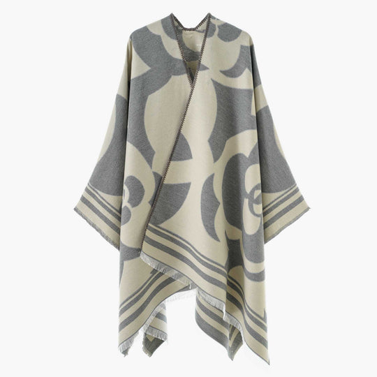 Damen Grobgewebter Jacquard-Überwurf mit großflächigem Ornamentmuster und Zierfransen Shop Nory