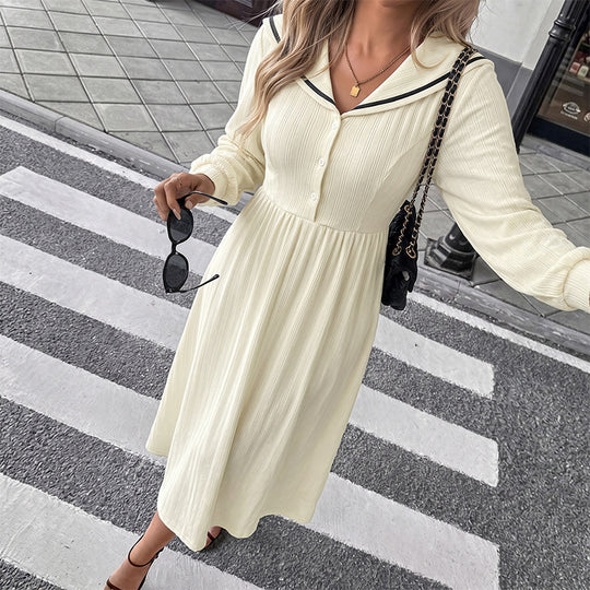 Damen Midikleid mit Matrosenkragen, geraffter Taille und Knopfleiste Shop Nory