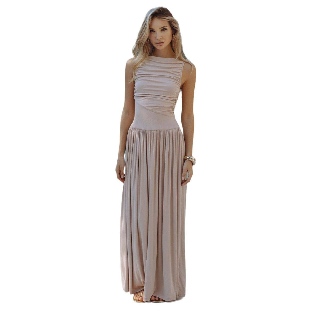 Damen Maxi-Kleid mit elegantem Faltenwurf und ärmellosem Design
