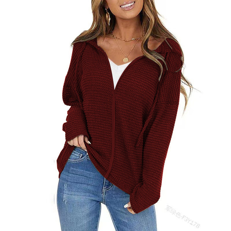 Damen Oversize Waffelstrick-Kapuzenpullover mit Reißverschluss Shop Nory