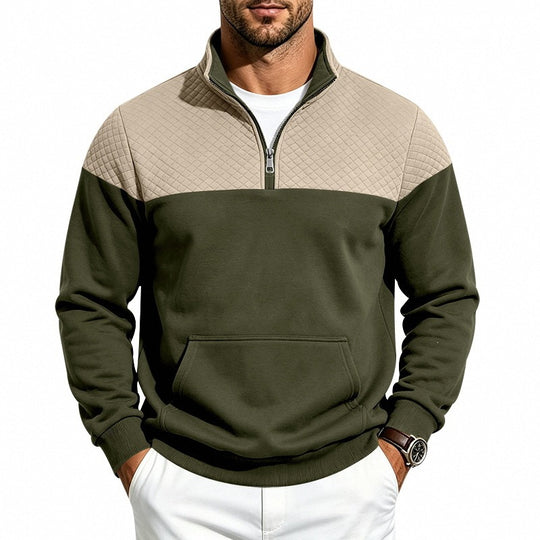 Herren Stehkragen-Sweatshirt mit Halbzip, gesteppter Schulterpasse und Kängurutasche Shop Nory