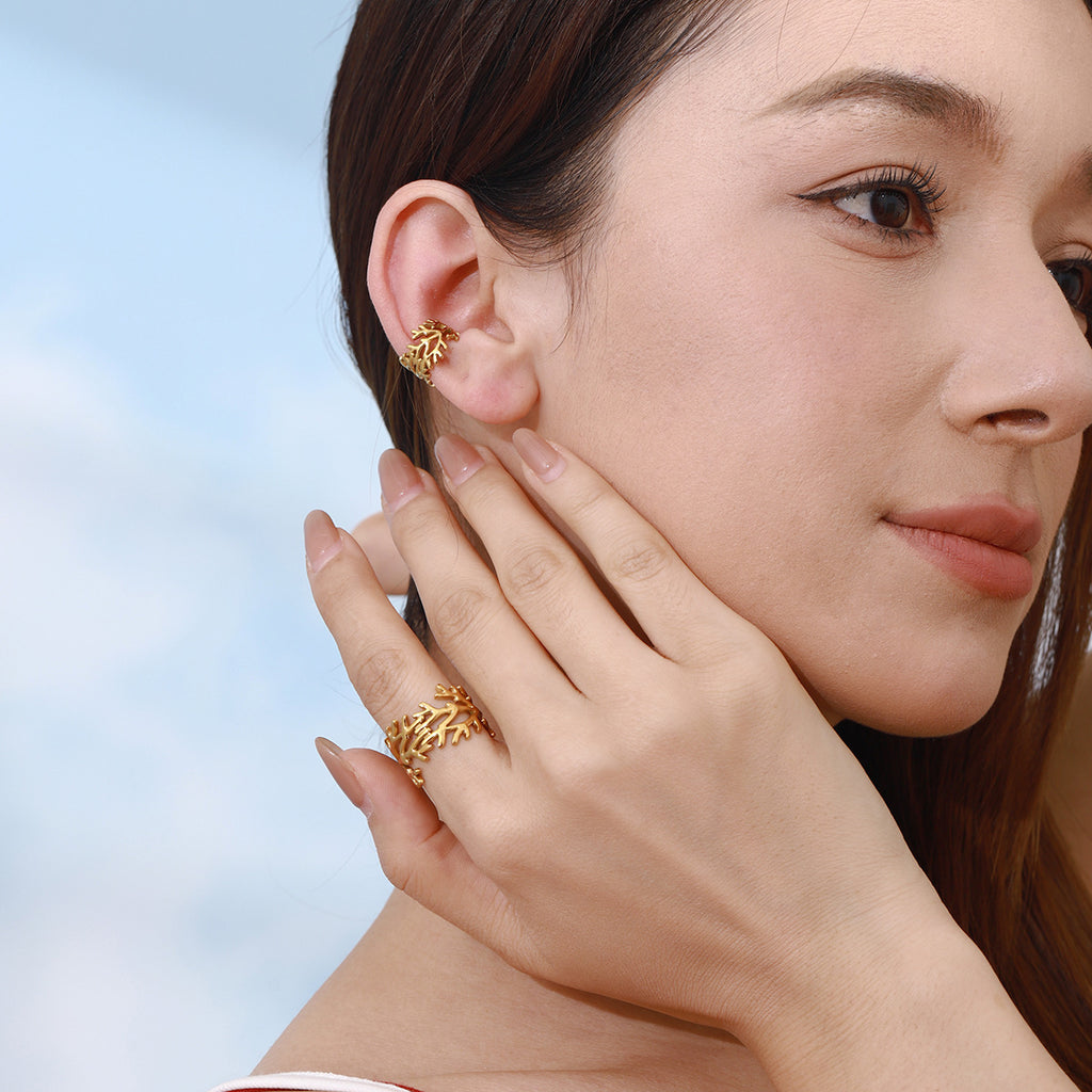 Damen Offener Ring mit Korallen-Motiv aus hochwertigem Edelstahl Shop Nory