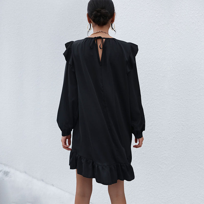 Damen A‑Linien Minikleid mit Volant‑Schultern und Rüschen-Saum Shop Nory