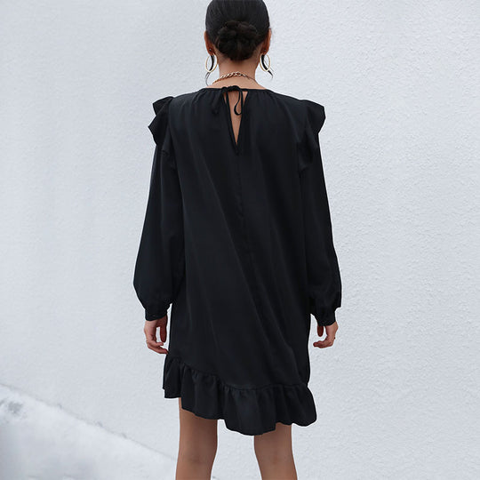 Damen A‑Linien Minikleid mit Volant‑Schultern und Rüschen-Saum Shop Nory