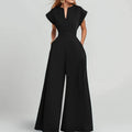 Damen Eleganter Jumpsuit mit Weitem Bein und Schalkragen