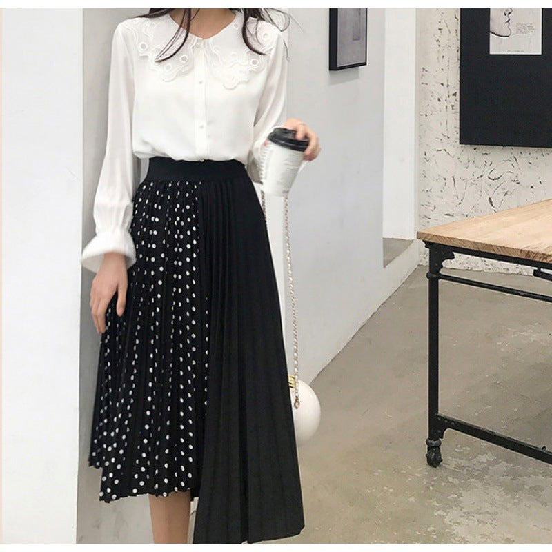 Damen Asymmetrischer Plissee-Midirock mit Tupfen-Panel und elastischem Bund Shop Nory