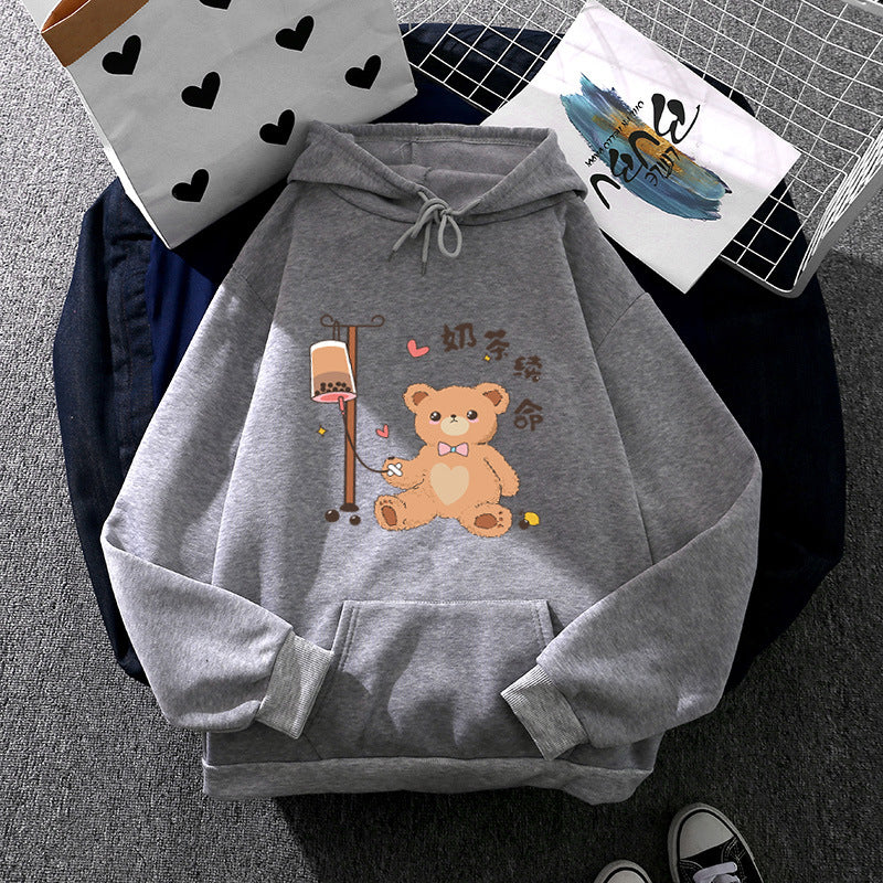 Damen nan Kapuzenpullover mit minimalistischer Grafik, lockerer Oversize-Passform und Kängurutasche Shop Nory