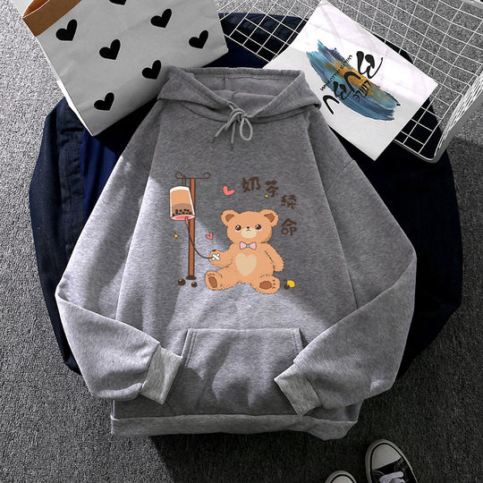 Damen nan Kapuzenpullover mit minimalistischer Grafik, lockerer Oversize-Passform und Kängurutasche Shop Nory