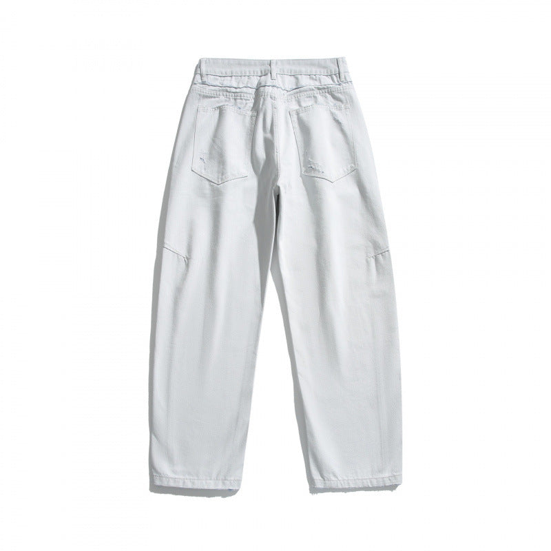 Damen Weite High‑Waist Cropped Jeans mit sichtbarer Knopfleiste, rohem Saum und Utility‑Nähten Shop Nory