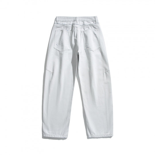Damen Weite High‑Waist Cropped Jeans mit sichtbarer Knopfleiste, rohem Saum und Utility‑Nähten Shop Nory