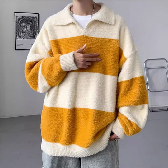 Herren Gemütlicher Grobstrickpullover mit modernen Streifen Shop Nory