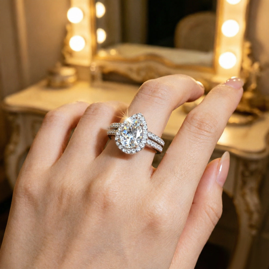 Damen Verlobungsring mit funkelndem Solitaire und elegantem Band Shop Nory