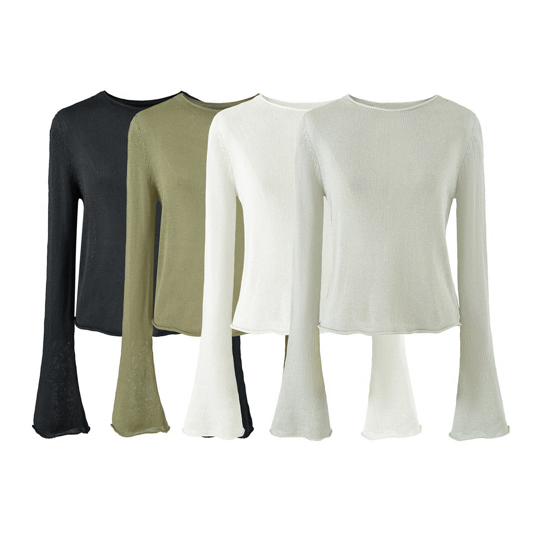 Damen Leichtes Feinstrick-Longsleeve mit ausgestellten Trompetenärmeln Shop Nory