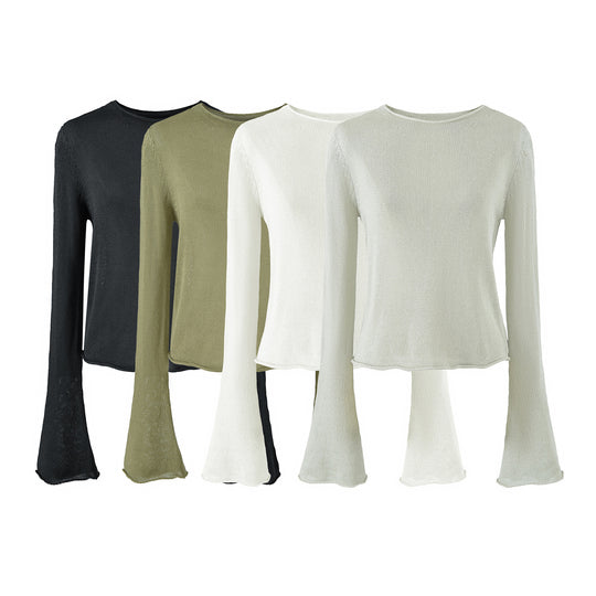Damen Leichtes Feinstrick-Longsleeve mit ausgestellten Trompetenärmeln Shop Nory