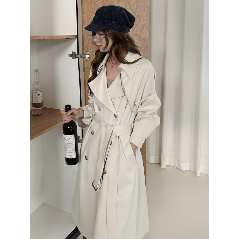Damen Kastenförmiger Midilanger Trenchcoat mit weichem Fall und verstellbaren Manschetten Shop Nory