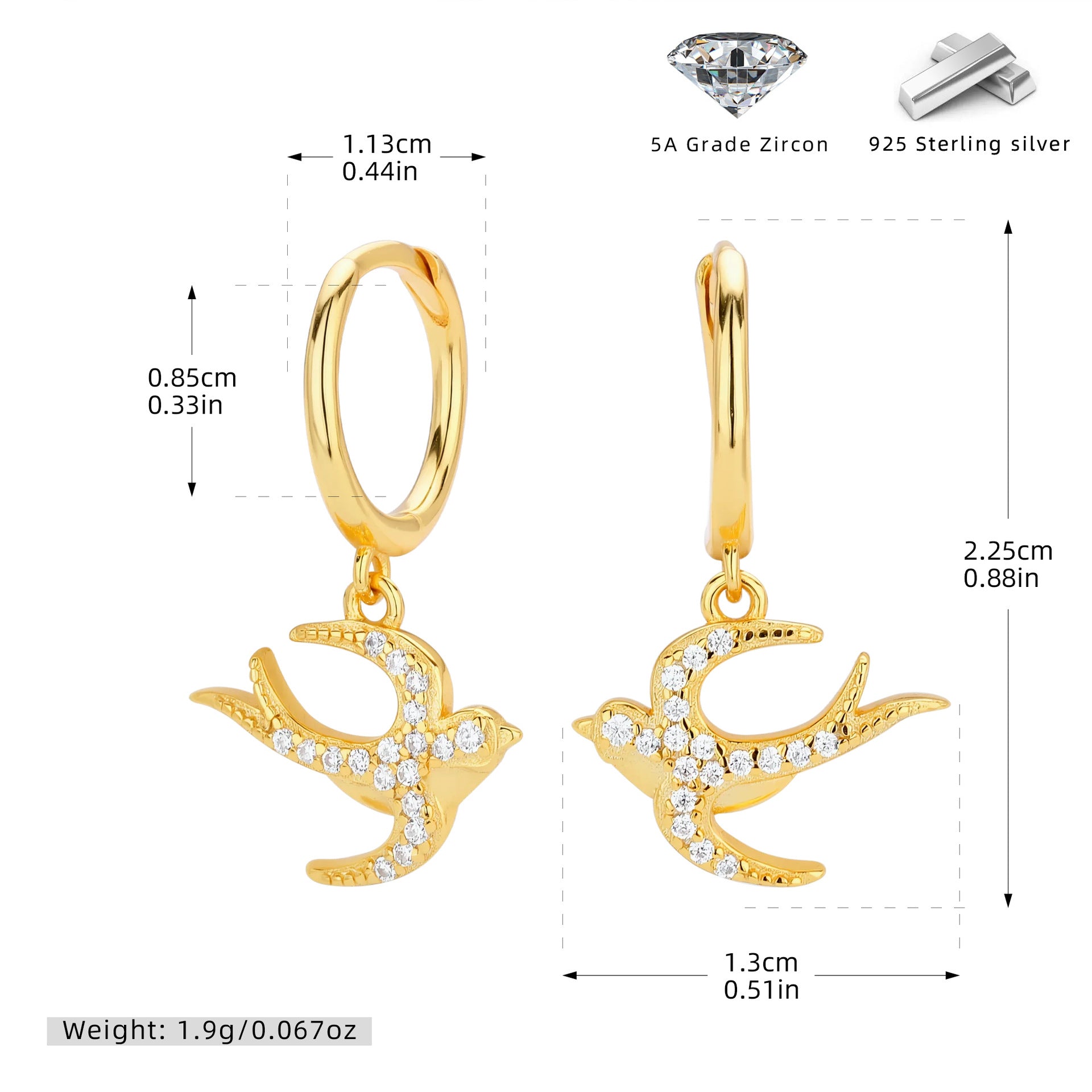 Damen Ohrhänger mit elegantem Schwalbenmotiv aus 925 Sterling Silber Shop Nory