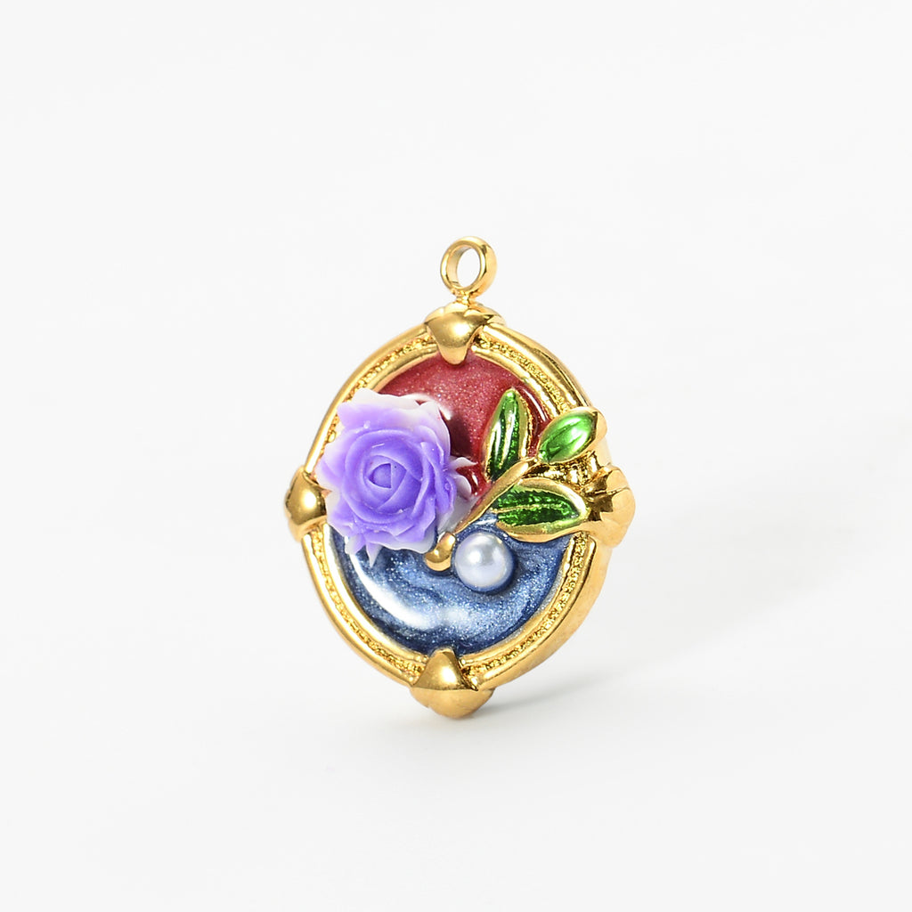 Damen Schmuckanhänger mit blumigem Reliefdesign und Perle Shop Nory