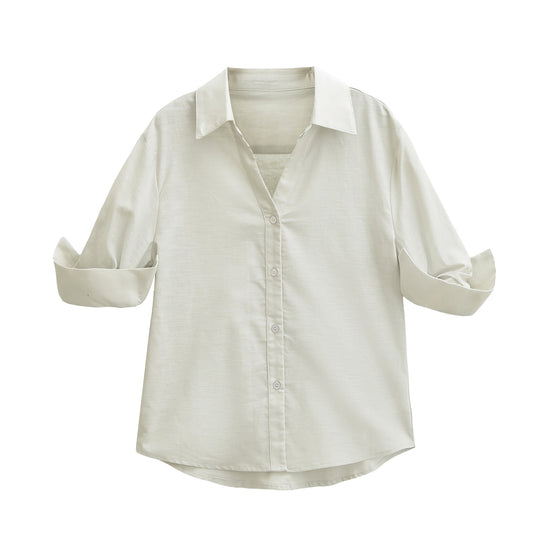Damen Leichte Oversize Leinenoptik-Bluse mit Kentkragen und krempelbaren Ärmeln Shop Nory