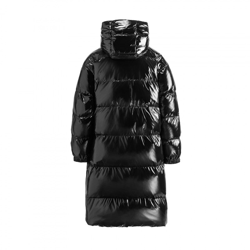 Damen langer glänzender gesteppter Puffer-Mantel mit Kapuze, Utility-Taschen und Oversize-Silhouette Shop Nory