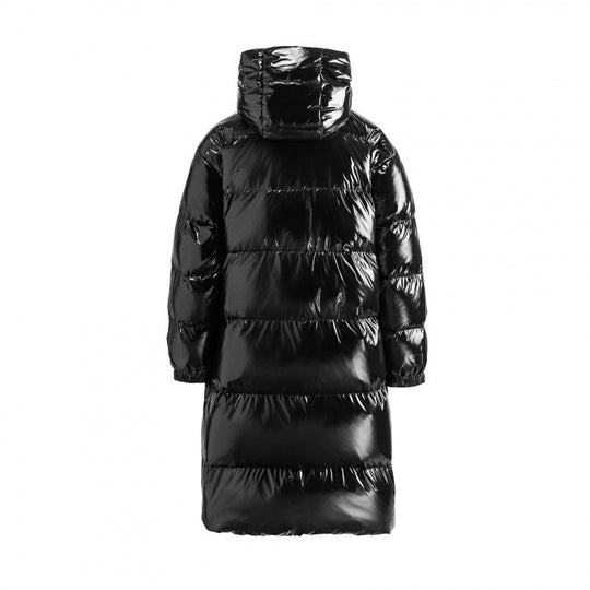 Damen langer glänzender gesteppter Puffer-Mantel mit Kapuze, Utility-Taschen und Oversize-Silhouette Shop Nory