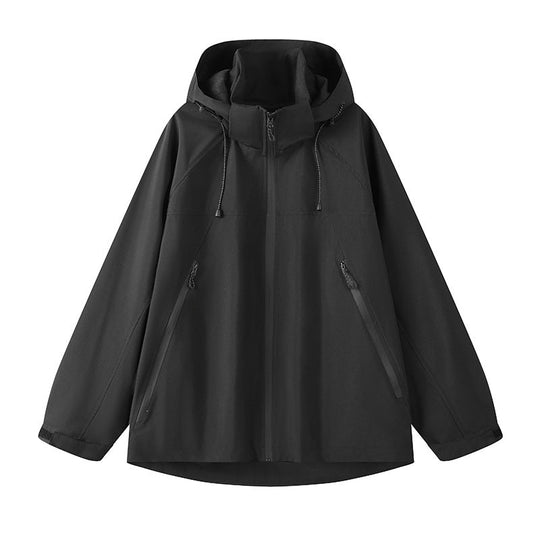 Damen technische Outdoor-Jacke mit verstellbarer Kapuze und funktionalen Reißverschlusstaschen Shopnory