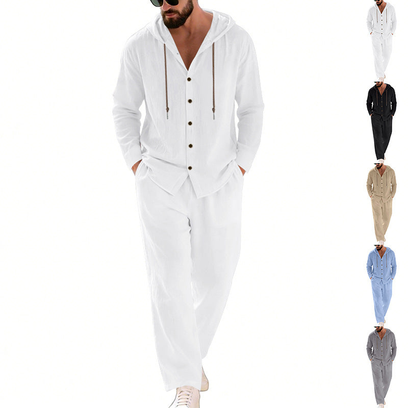 Herren nan legeres Kapuzen-Lounge-Set mit Knopfleiste, Kordelbundhose und seitlichen Eingrifftaschen Shop Nory