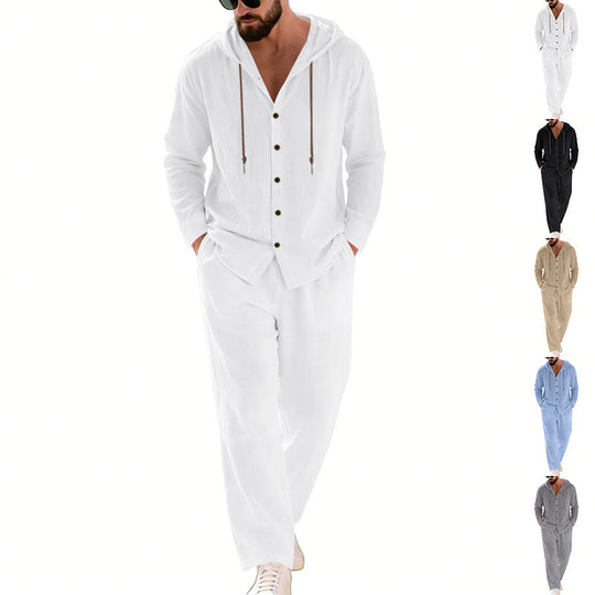 Herren nan legeres Kapuzen-Lounge-Set mit Knopfleiste, Kordelbundhose und seitlichen Eingrifftaschen Shop Nory