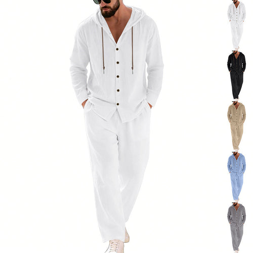 Herren nan legeres Kapuzen-Lounge-Set mit Knopfleiste, Kordelbundhose und seitlichen Eingrifftaschen Shop Nory