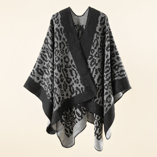 Damen Grobgewebter Jacquard‑Umhang mit Leo‑Print und offener Kimono‑Silhouette Shop Nory